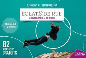 La Mairie de Caen nous a confié l'affichage, programme, déclinaison de la 3ème édition d'Eclat(s) de rue (8 juillet au 2 septembre 2017) Normandie - Création WALA studio graphique