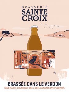 affiche bière ambrée avec packaging - brasserie sainte croix